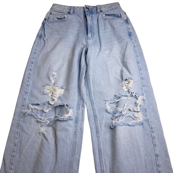 Garage Denim Womens Wide Leg Jeans 5 Light Wash Distressed Organic Cotton Holes - Picture 2 of 8